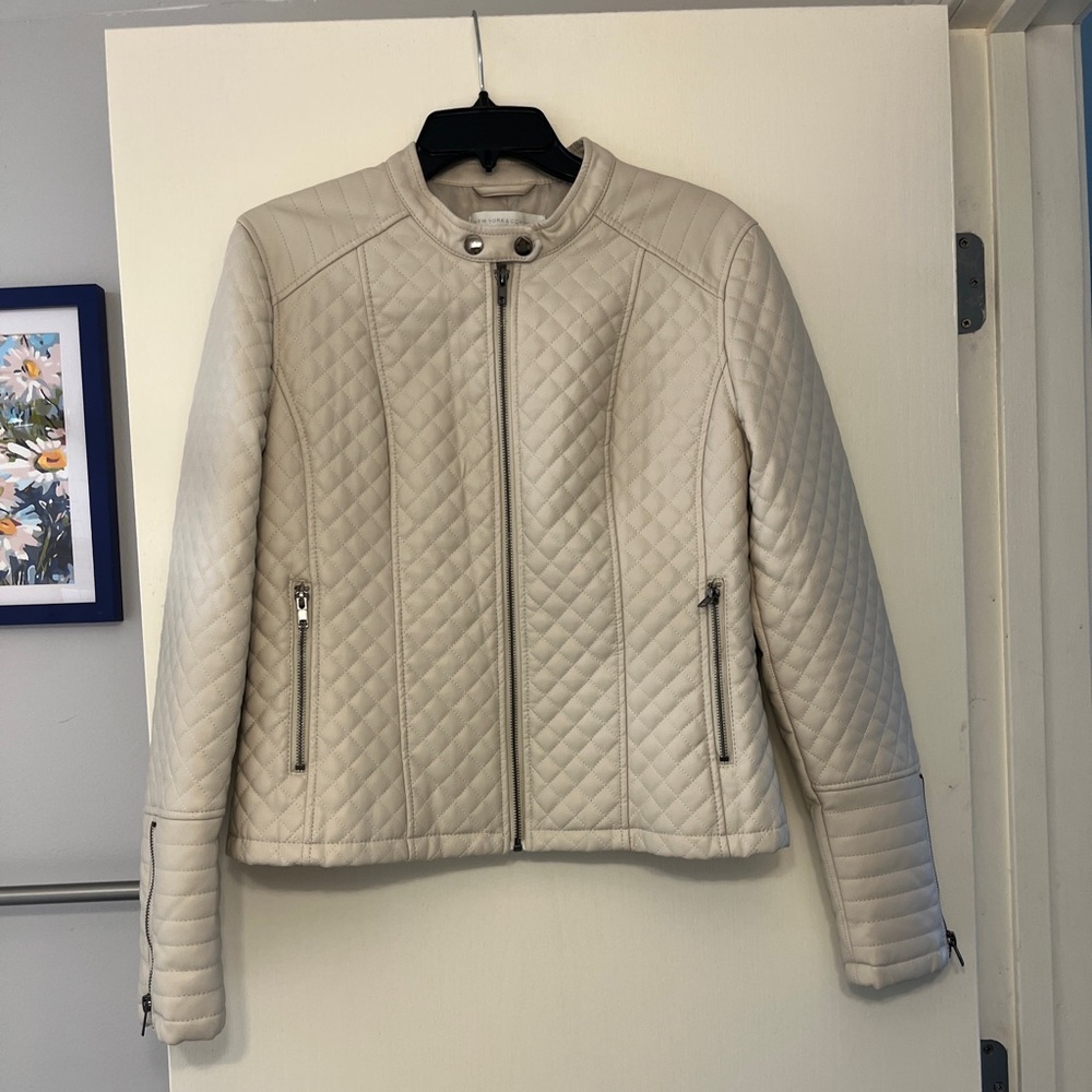 Ivory Quilted PU Leather Moto Jacket size medium